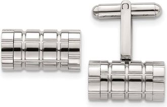 Diamond2Deal Stainless Steel Polished Grooved Cylinder Cufflinks