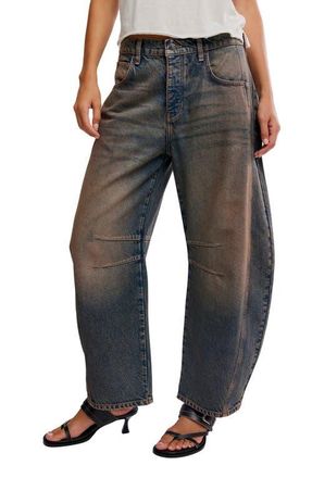 Free People We the Free Good Luck Mid Rise Barrel Leg Jeans in Desert at Nordstrom, Size 24