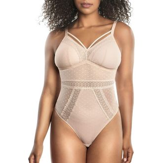 Affinitas Mia Dot Wire-Free Bodysuit in Cameo Rose at Nordstrom, Size X-Large