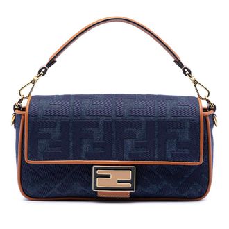 Fendi Pre-owned Fendi Zucca Embroidered Denim Baguette Satchel Ladies M9DUGU088BCLEVF2
