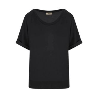 Herno T-Shirts, female, Black, Size: XS T-Shirt in Glam Knit Effect