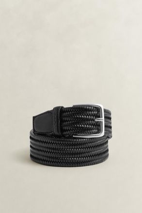 GANT Men Braided Elastic Leather Belt (115/46) BLACK