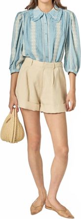 English Factory Embroidered Ruffle Collar Blouse In Powder Blue