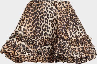 Ganni Leopard-Print Duchesse Satin Mini Skirt