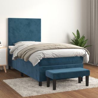 vidaXL Cama Box Spring Con Colch&oacute;n Terciopelo Azul Oscuro 80x200 Cm Vidaxl