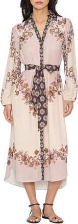 Ciebon Clover Floral Print Midi Shirtdress in Brown Multi at Nordstrom, Size X-Large