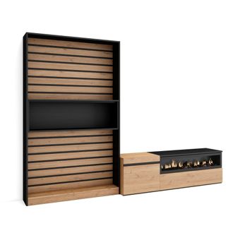 Skraut Home Skraut Home - Muebles De Sal&oacute;n Para Tv, Conjunto De Muebles Comedor, 260x186x35cm, Para Tv Hasta 65, Chimenea El&eacute;ctrica, Estilo Moderno, Roble Y Negro