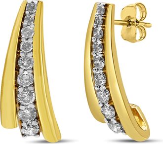 House of Brilliance 10K Yellow Gold Plated.925 Sterling Silver 1.00 Cttw Round Diamond Graduated Huggie Stud Earrings