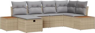 vidaXL Garden Sofa Set with Pillow 6 pcs Beige Poly rattan vidaXL