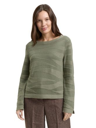 Tom Tailor Strickpullover TOM TAILOR, Damen, Gr. XXL, gr&uuml;n wave knit design, Strick, Obermaterial: 100% Baumwolle, Strukturmuster, regular fit normal, Rundhals, 