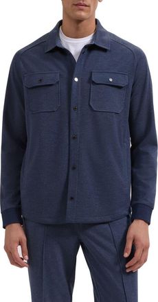 Bugatchi Soft Touch Snap-Up Shirt in Navy at Nordstrom, Size Xx-Large