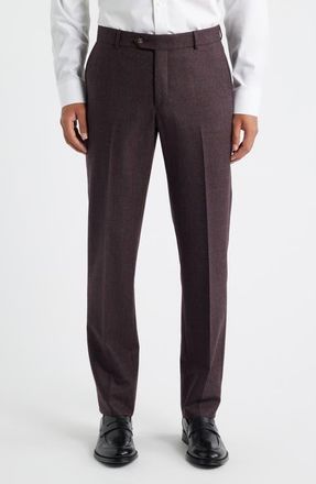 Berle Tick Weave Windowpane Check Virgin Wool Dress Pants in Burgundy at Nordstrom, Size 42