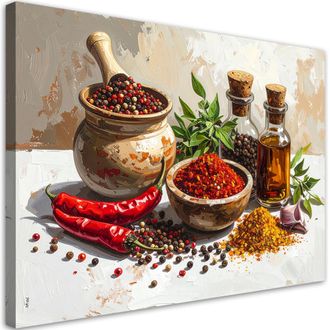 Feeby Cuadro Sobre Lienzo, Chiles, Especias, Pimienta Y Hierbas, 120x80