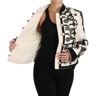 Dolce & Gabbana Womens White Wool Black Floral Baroque Jacket Clothing