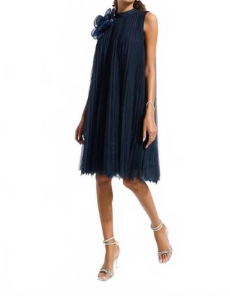 Joseph Ribkoff Organza Flower Mesh A-Line Dress In Midnight Blue