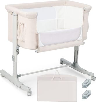 Costway Costway - Cuna Infantil, 3 En 1 Cuna De Viaje Con Altura Ajustable En 5 Niveles, Inclinaci&oacute;n De 10&deg;, C&oacute;modo Colch&oacute;n, Red Transpirable, Bolsa Lateral Y
