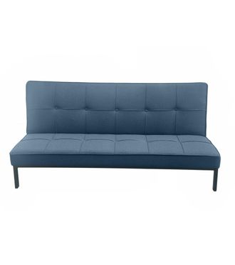 Home Heavenly Sof&aacute; cama de 3 plazas tapizado en tela azul y patas de metal negras