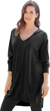Roaman's French Terry Tunic Hoodie in Black at Nordstrom, Size 20