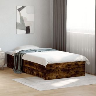 vidaXL Cama Con Cajones Madera De Ingenier&iacute;a Roble Ahumado 90x200 Cm Vidaxl