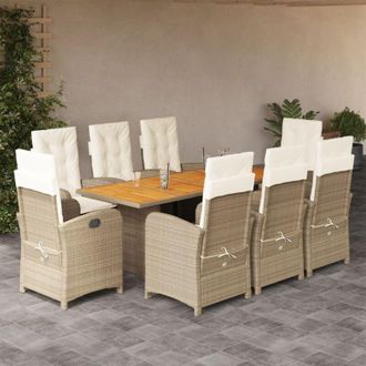 vidaXL Vidaxl Set Comedor De Jard&iacute;n 9 Pzas Con Cojines Rat&aacute;n Sint&eacute;tico Beige