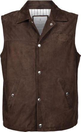 Brunello Cucinelli Brown Suede Sleeveless Jacket, Size X-Large