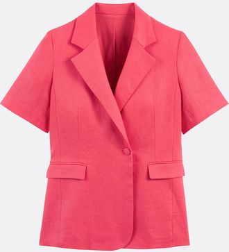 La Redoute Collections Lange rechte linnen blazer met korte mouwen