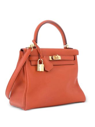 Herm&egrave;s Borsa a mano Kelly 25 in pelle Swift con tracolla e dettagli color oro - Arancione