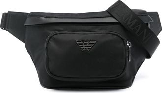 Emporio Armani logo-plaque belt bag - men - Polyester/Recycled Leather/Polyurethane/Polyamide - OS - Black