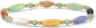Palm Beach Jewelry Multicolor Genuine Jade 14k Gold Beaded and Barrel Shapes Bracelet 7.5