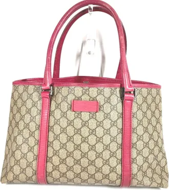 Gucci Beige Pink Gg Supreme Canvas Leather Shoulder Bag Tote Bag (Pre-Owned)