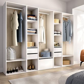 Dmora Armario Grande Tequesta, 11 Estantes, Perchero, 4 Cajones, 45x205h Cm Blanco