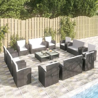 vidaXL Set Muebles De Jard&iacute;n 16 Piezas Y Cojines Rat&aacute;n Sint&eacute;tico Negro Vidaxl