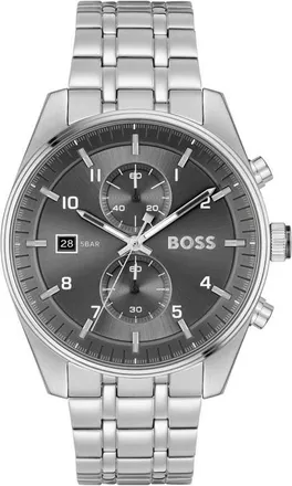 BOSS Skytraveller Chronograph Bracelet Watch, 44mm in Gray/Silver at Nordstrom