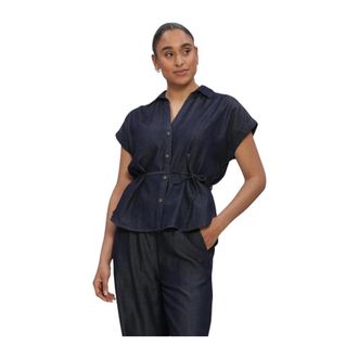 Summum Denim Blouse LW Cotton Tencel - Dames - Blouses & Shirts - Blauw - Maat: S Denim