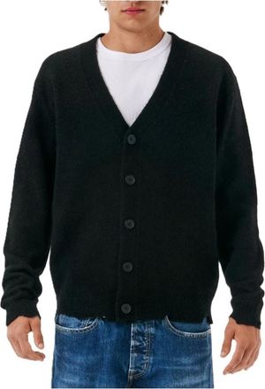 Cycle Cardigan Plain Knit Alpaca - Heren - Vesten - Zwart - M - Wol - Truien & Vesten