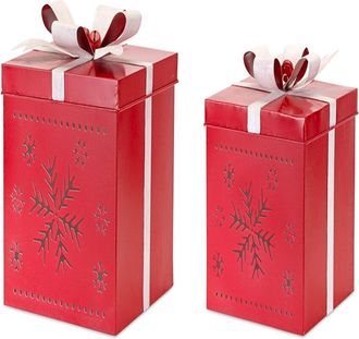 Melrose International Set Of 2 Metal Present Decor With Nordic Snowflake Cut Out