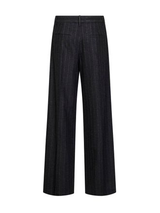 Brunello Cucinelli Womens Trousers Anthracite Wool-Blend Sequin Pinstripe Grey Virgin Wool