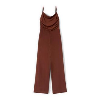 Motivi Mono largo en crep&eacute; de China drapeado - Jumpsuits & Playsuits - Mujer - Marr&oacute;n - 2XL