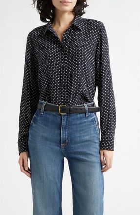 Nili Lotan Gaia Slim Silk Shirt in Obsidian/ivory Polka Dot at Nordstrom, Size X-Small