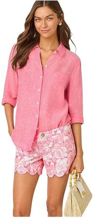 Lilly Pulitzer Sea View Button Down Womens Clothing Cherry Blossom Pink X Pink Muse : LG, Linen