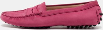 Tod's Tods Rose Pink Nubuck Leather Penny Slip On Loafers