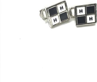 Chanel Coco Mark Earrings Womens Black/White/Silver (Pre-Owned)