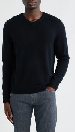 Nordstrom Cashmere V-Neck Sweater in Black Caviar at Nordstrom, Size Xx-Large