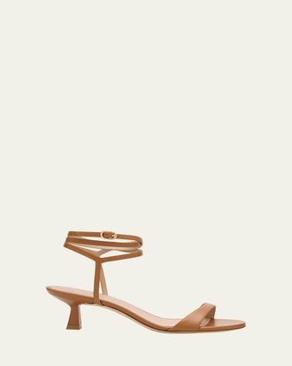 Stuart Weitzman Nudist Leather Ankle-Wrap Sandals