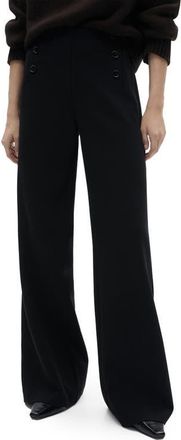 Mango Button Wide Leg Pants in Black at Nordstrom, Size 10