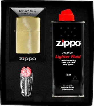 OEM Juego De Encendedores Zippo De Lat&oacute;n Cepillado Con Armadura Pesada, Regalo N.&deg; 1