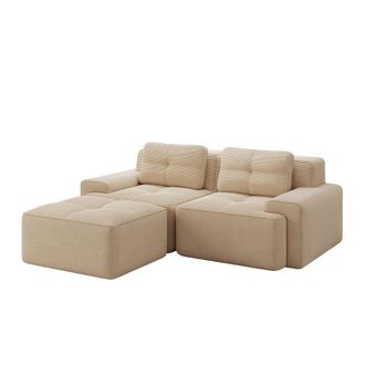 Urban Meuble Sof&aacute; rinconero modular de 2 plazas en pana beige con puf