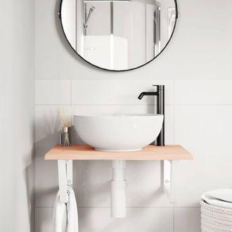 Berkfield Home Elegant Basin Shelf Wall Mounted Steel & Solid Wood Oak in Light Oak