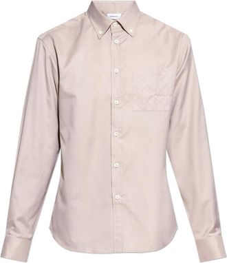 Ferragamo Overhemd met Zak - Heren - Zakelijke Overhemden - Beige - S - Katoen - Overhemden