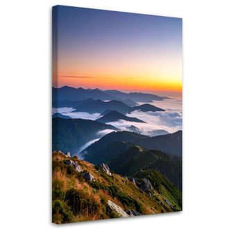 Feeby Cuadro En Lienzo, Paisaje De Monta&ntilde;a Puesta De Sol, 80x120
